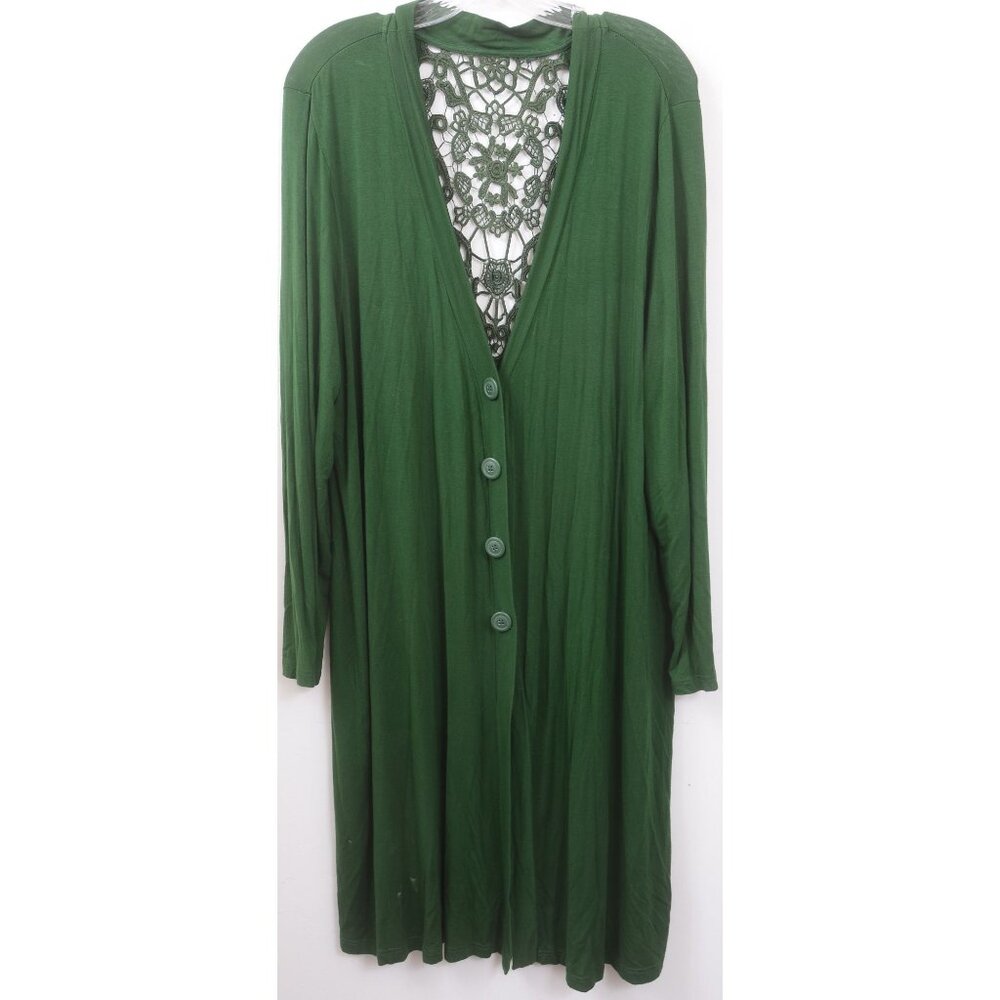 VTG Spiegel Women XL Green Crochet‎ Button Front Long Sleeve Cardigan Forest